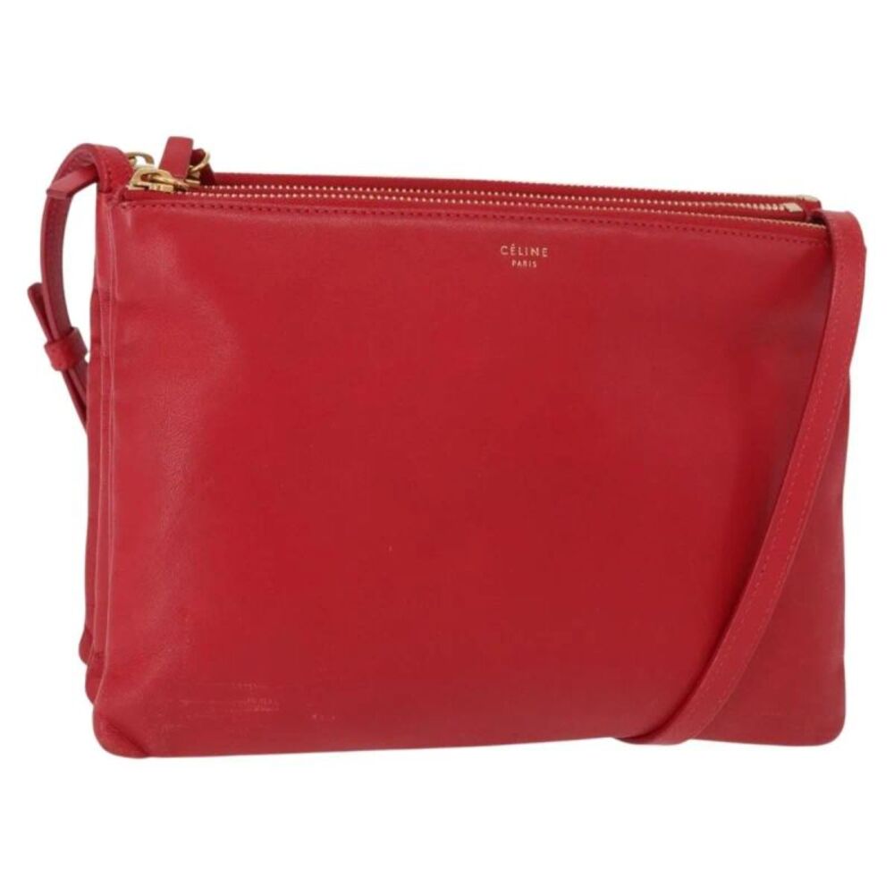 Celine Trio Leather Red Leather Shoulder Bag Bag